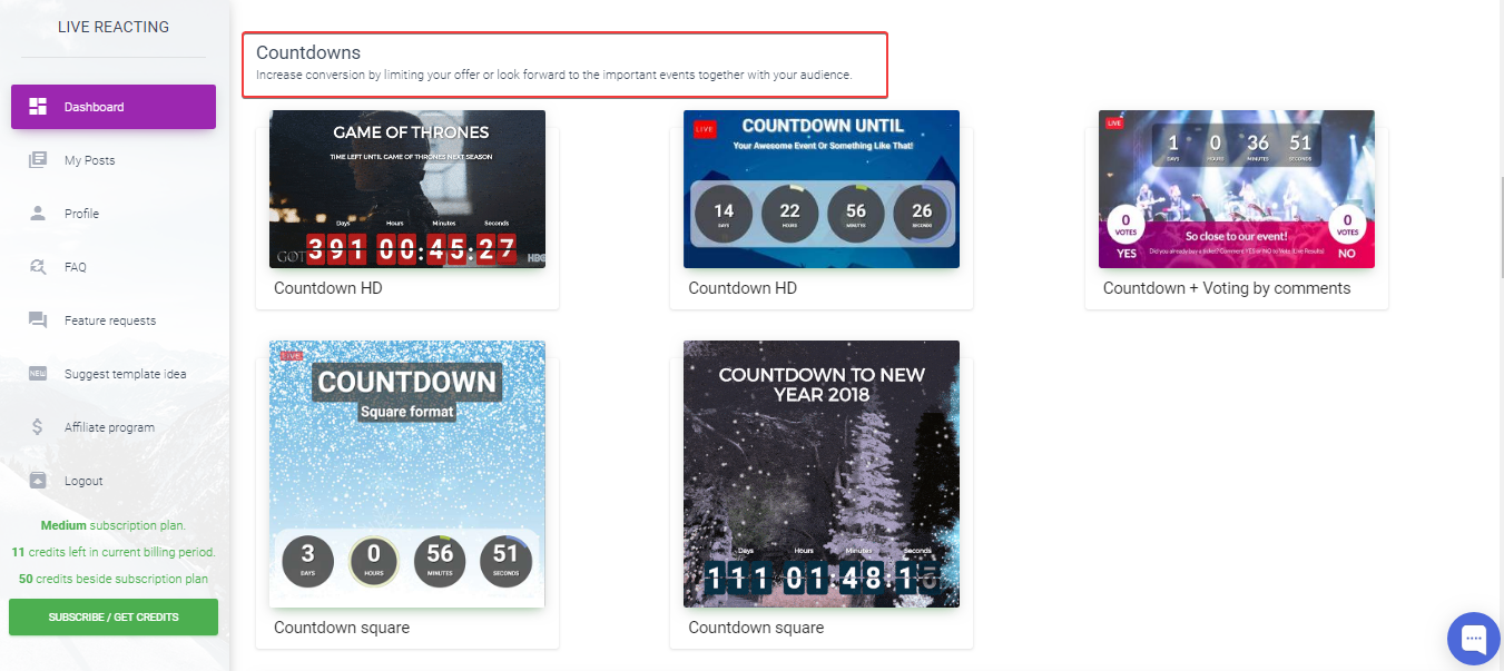 Countdown Templates on LiveReacting