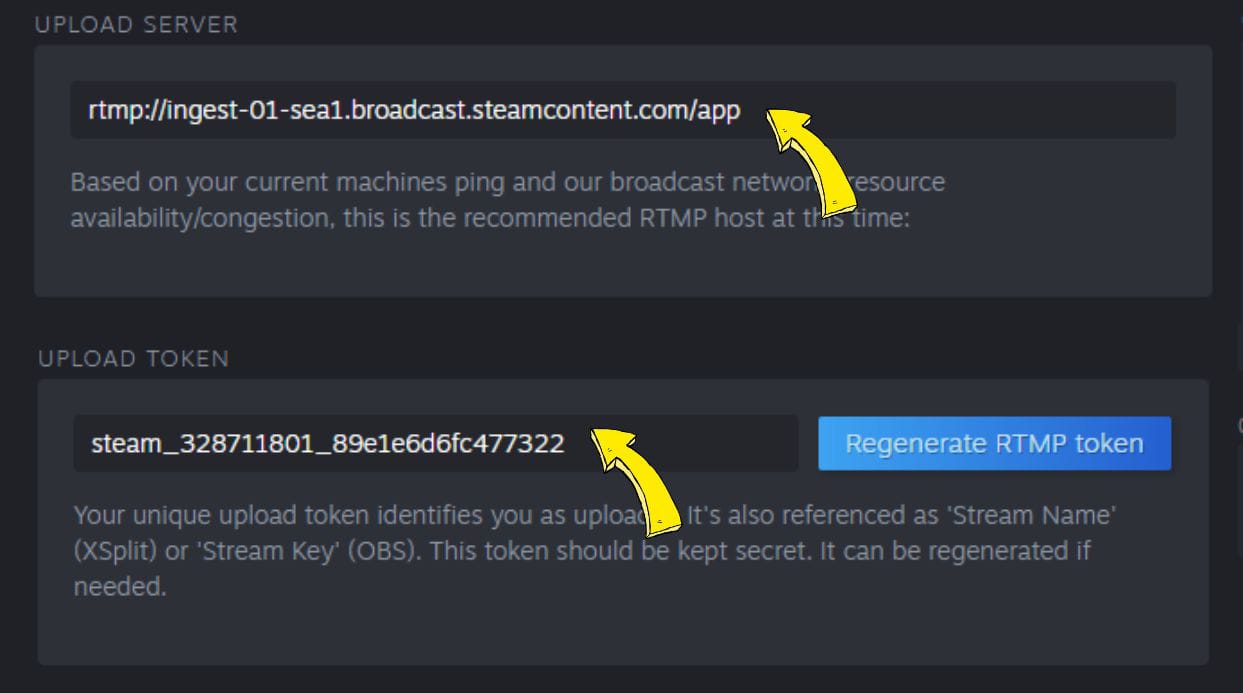 Copy Steam URL and Stream Key