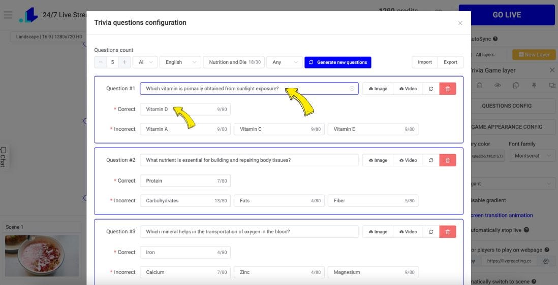 Customize questions and answers