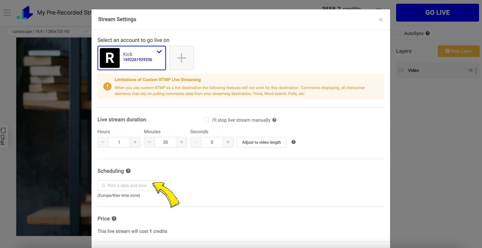 Kick Stream Key via LiveReacting