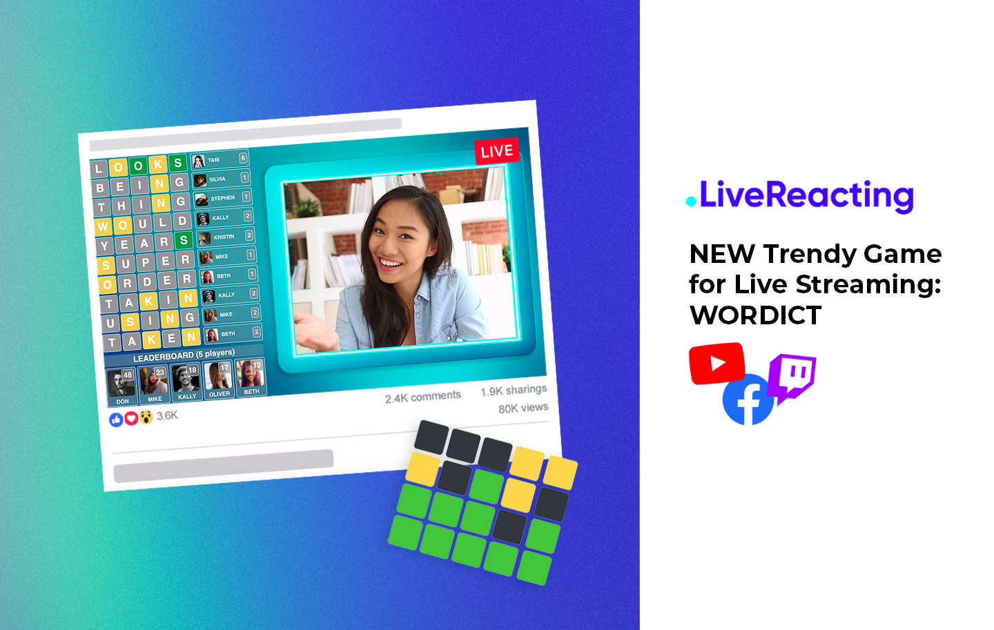 Wordle-like game for live streaming: WORDICT